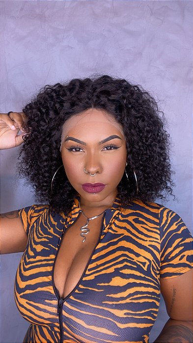 Peruca Lace Front Cabelo Humano Cacheado Jerry lateral