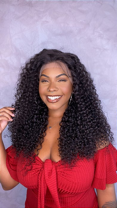 Peruca Lace Front Cabelo Humano Cacheado Freya lateral
