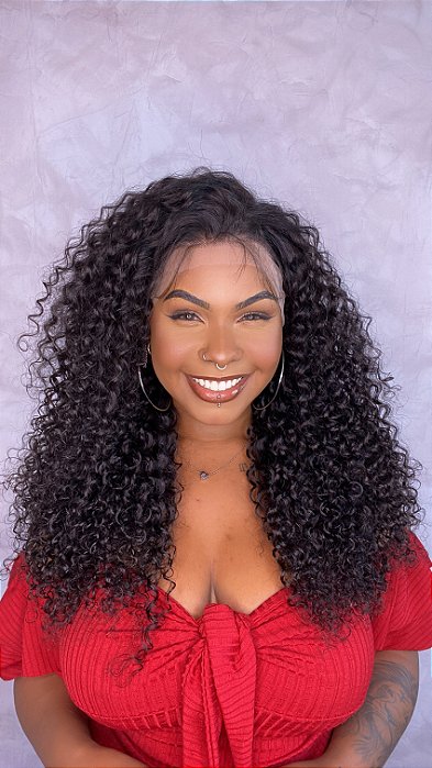 Peruca Lace Front Cabelo Humano Cacheado Freya detalhe frontal