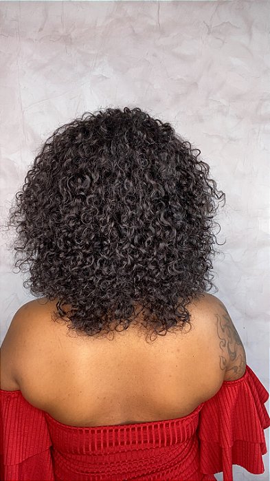 Peruca Lace Front Cabelo Humano Cacheado Neuza Preta detalhe dos cachos