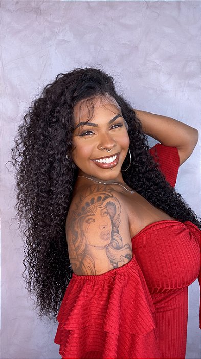 Peruca Lace Front Cabelo Humano Cacheado Adela lateral