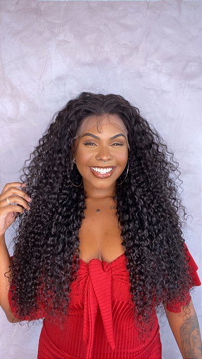 Peruca Lace Front Cabelo Humano Cacheado Adela cabelo longo