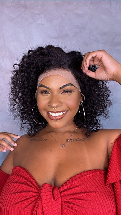 Peruca Lace Front Cabelo Humano Cacheado Malhor lateral