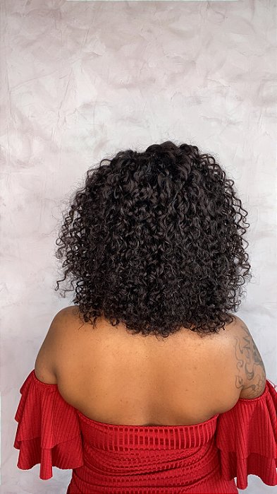 Peruca Lace Front Cabelo Humano Cacheado Malhor costas
