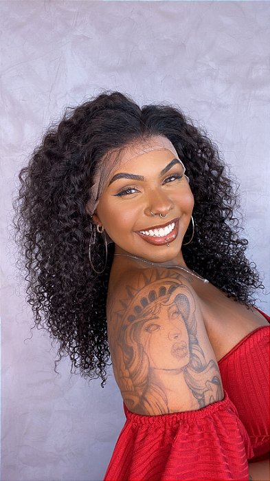 Peruca Lace Front Cabelo Humano Cacheado Lyra lateral