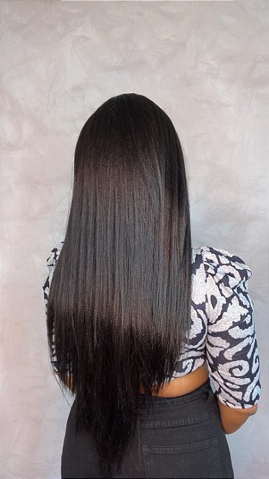 Peruca Lace Front Fibra Premium Elowin Castanho Escuro costas