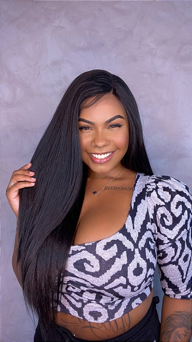 Peruca Lace Front Fibra Premium Elowin Castanho Escuro caimento