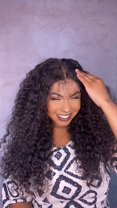 Peruca Lace Front Cabelo Humano Cacheado Anaya lateral