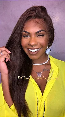 Peruca Lace Front Mag Castanho Claro detalhe do cabelo