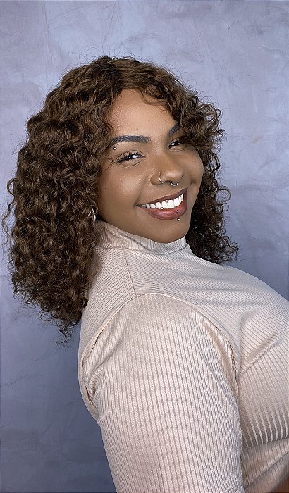 Peruca Cabelo Humano Cacheado Diva Castanho 4