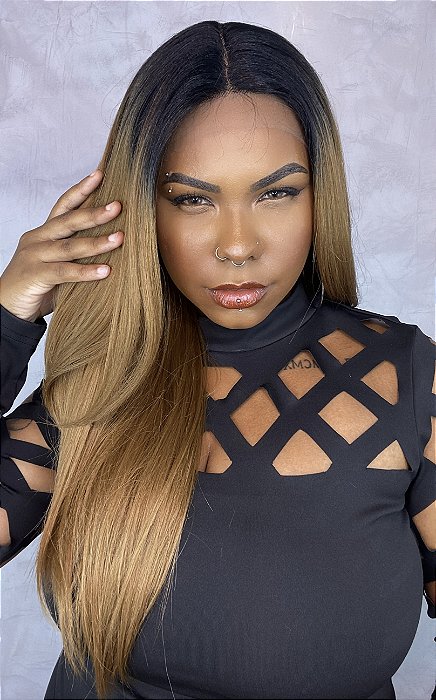 Peruca Lace Front Fibra Premium Beyoncé 1B/27 caimento