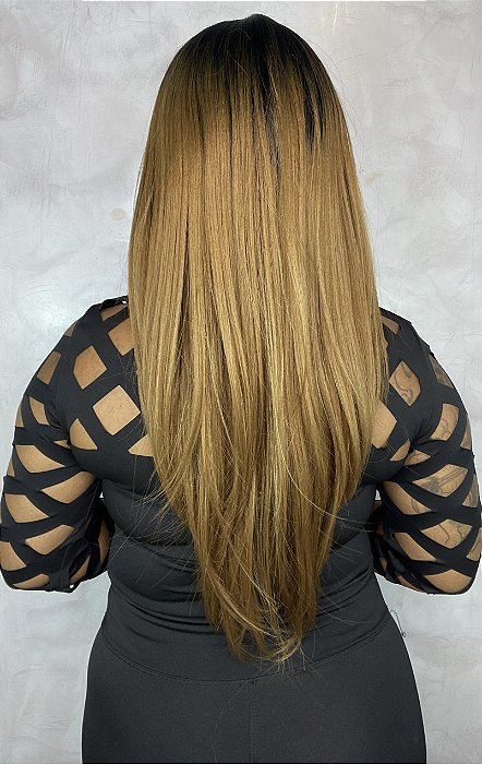 Peruca Lace Front Fibra Premium Beyoncé 1B/27 costas