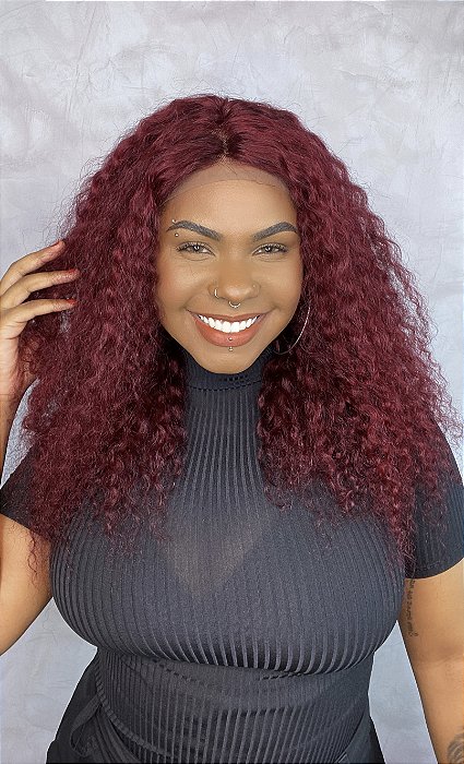 Peruca T Lace Cabelo Humano Cacheado Monique Marsala