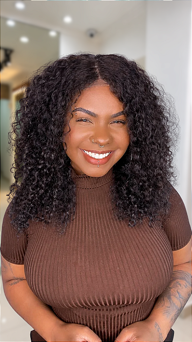 Peruca Cabelo Humano Fake Scalp Cachos Afro Couro Cabeludo Perfeito 40cm
