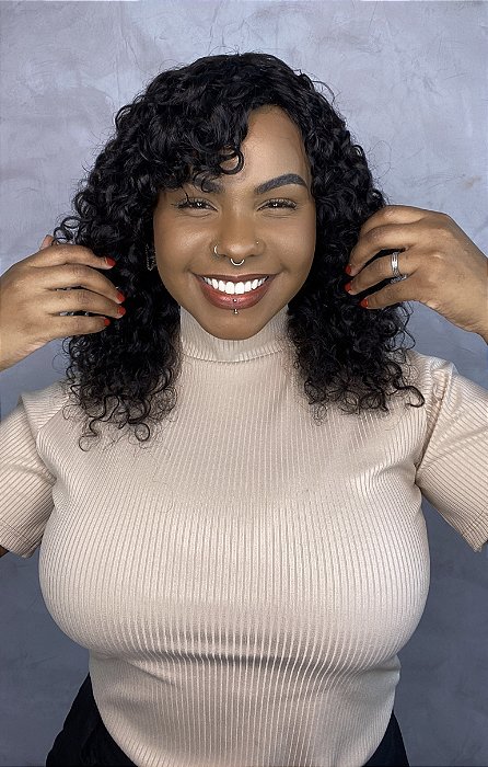 Peruca Cabelo Humano Cacheado Diva Preta