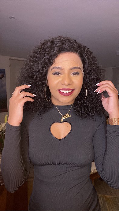 Peruca Lace Front Cabelo Humano Cacheado Mariele volume frontal