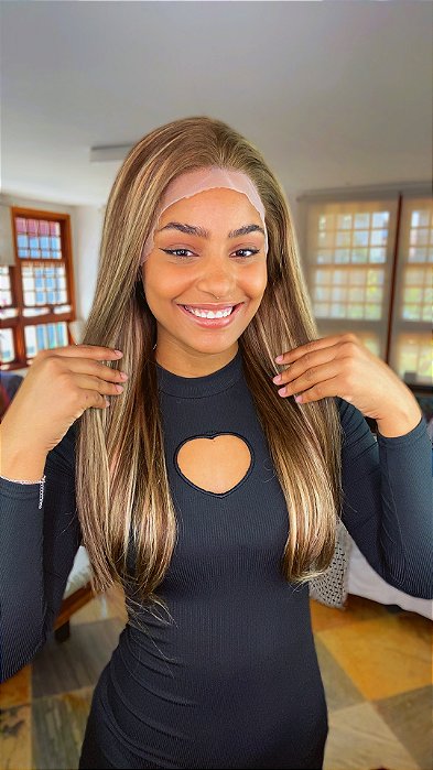Peruca Lace Front Cabelo Humano Loiro Mechas Eloá