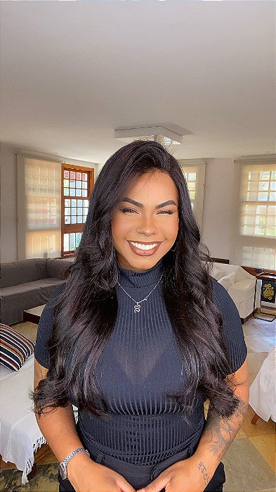 Peruca Lace Front Cabelo Humano Maria Luísa Castanho Escuro