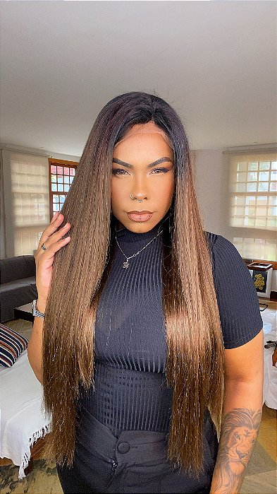 Peruca Lace Front Cabelo Humano Charlote 1B/4 caimento