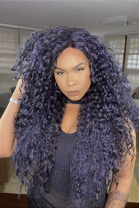 Peruca Lace Front Fibra Premium Cacheada Blue