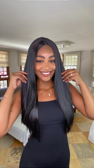 Peruca Lace Front Fibra Premium Geyza Preta