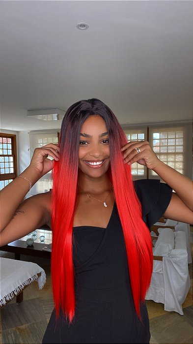 Peruca sintetica fibra futura Juliana Sem Franja Vermelho