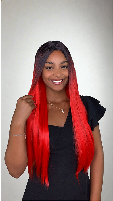 Peruca sintetica fibra futura Juliana Sem Franja Vermelho