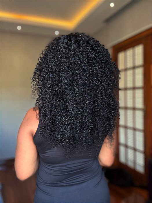Peruca Lace Front Cabelo Humano Cacheado Kinky costas