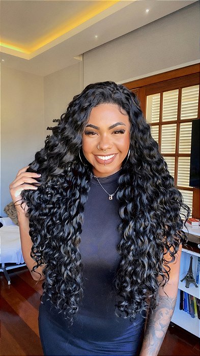 Peruca Lace Front HD Fibra Premium Cacheada Itália Castanho 2