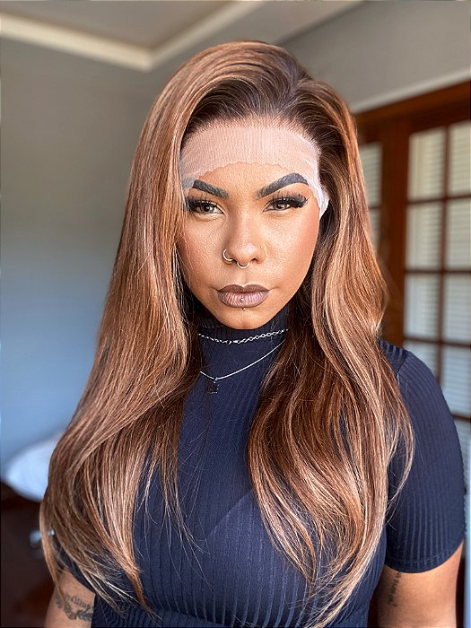 Peruca Lace Front Lady Bey cabelo morena iluminada