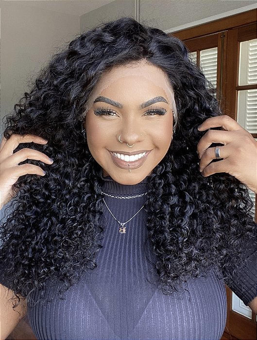 Peruca Lace Front Cabelo Humano Cacheado Iza caimento