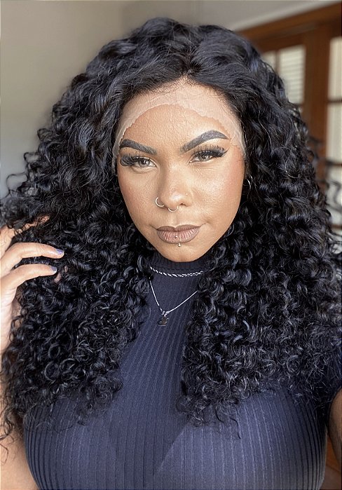 Peruca Lace Front Cabelo Humano Cacheado Iza lateral