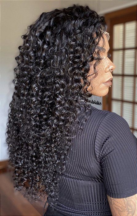 Peruca Lace Front Cabelo Humano Cacheado Iza costas