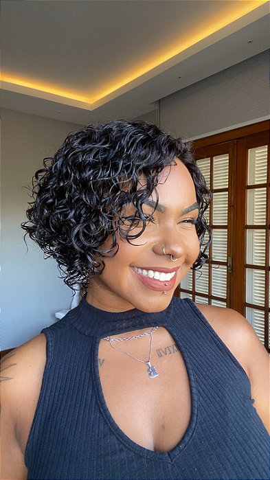 Peruca Lace Invisível Part Cabelo Humano Cacheado Rica Castanho Escuro