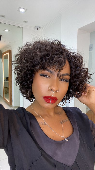 Peruca Cabelo Humano Cacheado Bárbara Borges Castanho Escuro