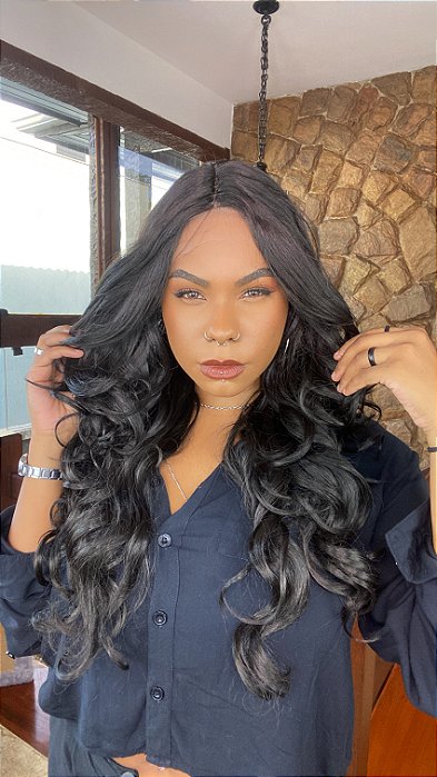 Peruca Lace Front Fibra Orgânica Mary Jane Castanho Escuro