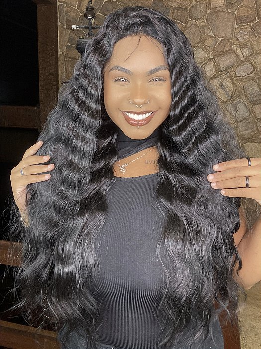 Lace Front HD Fibra Premium Ondulada Deep Waver 003 Preto 1B