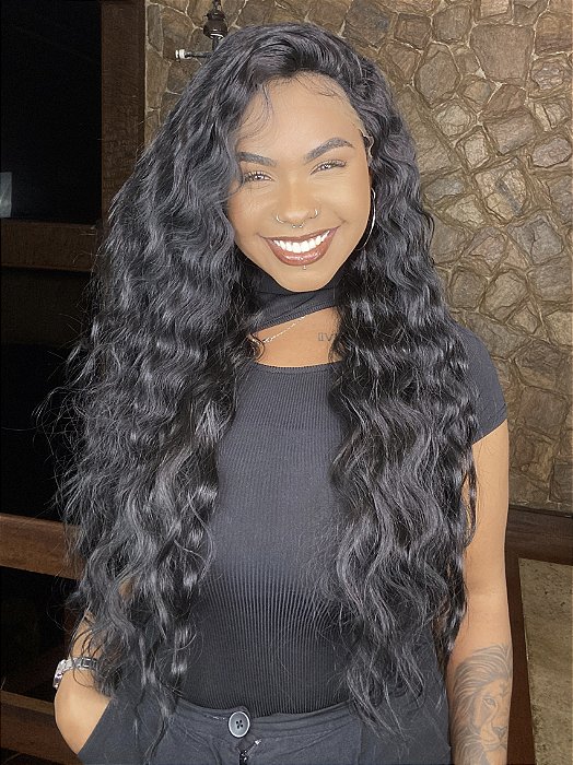 Lace Front HD Deep Crimp Curl Preto 1B caimento frontal