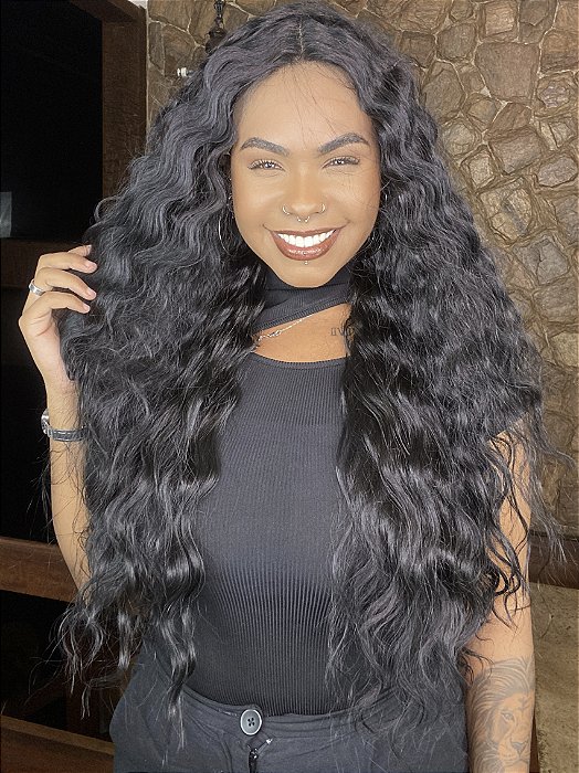 Lace Front HD Fibra Premium Ondulada Deep Crimp Curl Preto 1b