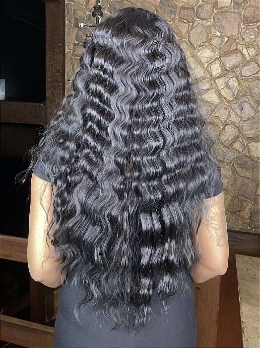 Lace Front HD Deep Crimp Curl Preto 1B vista de costas