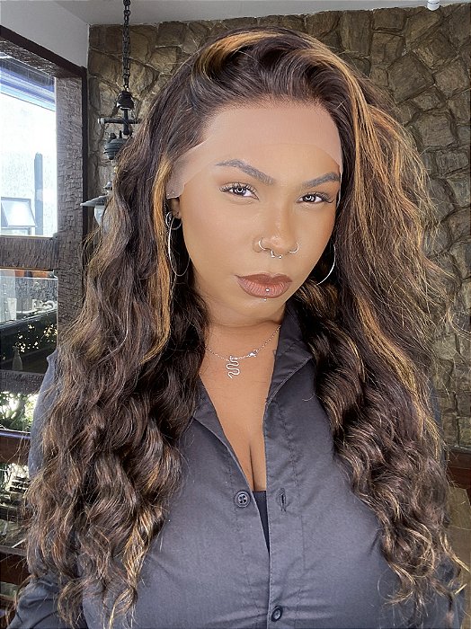 Peruca Lace Front Cabelo Humano Ondulado Sofia Mechas