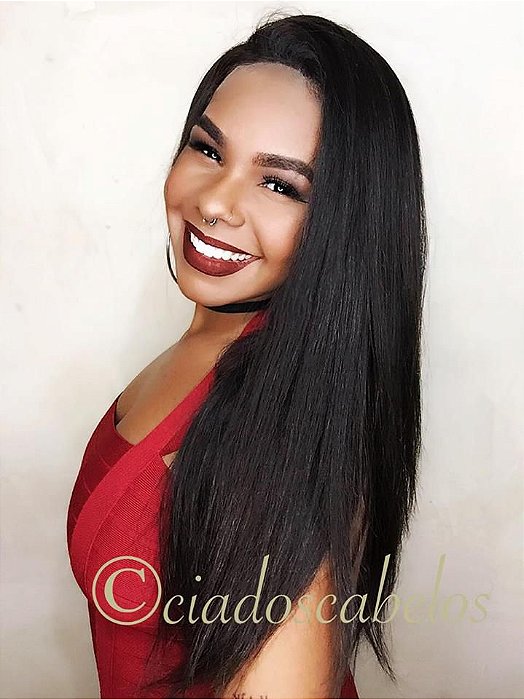 Peruca full lace glueless cabelo humano 55 cm vista lateral