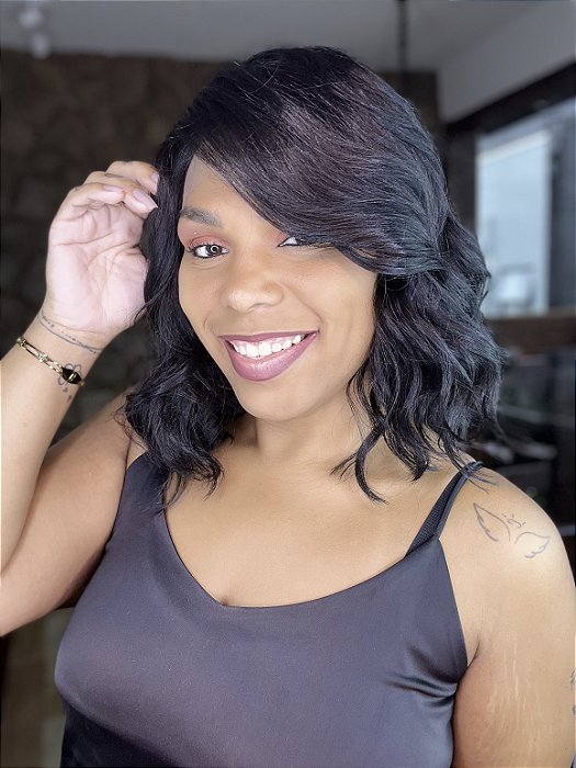 Peruca Lace Front Fibra Premium Dilan Preta 1B