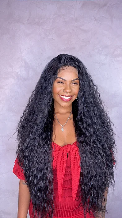 Peruca Lace Front Fibra Premium Cinthia Preta Exclusive