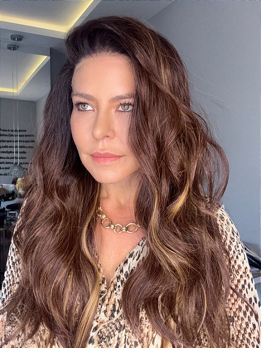 Lace Front HD Fibra Orgânica Boila morena iluminada