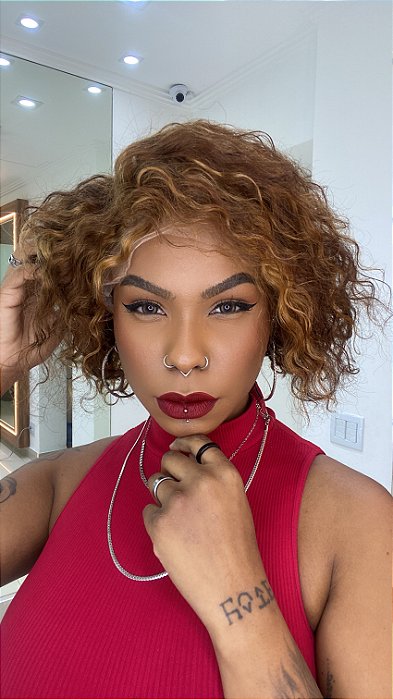Peruca Lace Front Cabelo Humano Manuela Loiro Mechas 4/27