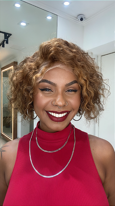 Peruca Lace Front Cabelo Humano Manuela Loiro Mechas 4/27