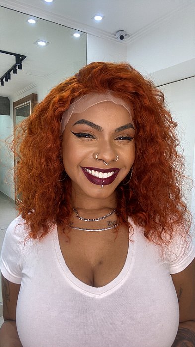 Lace Front Luisa Ruivo 350 vista frontal e cachos
