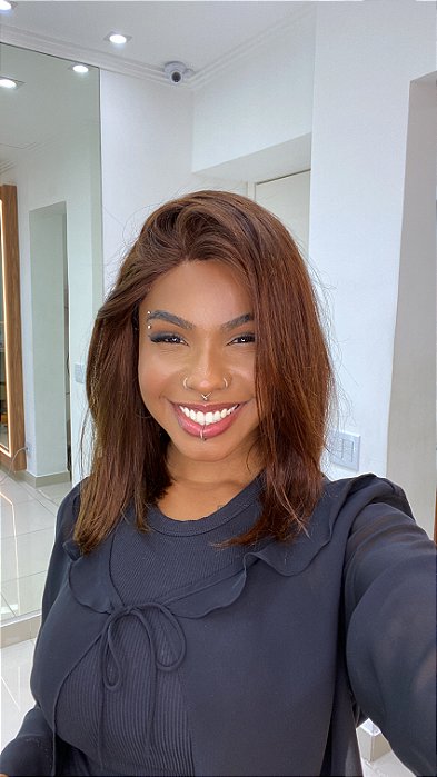 Peruca Lace Front Cabelo Humano Kylie Midi 4x4 Castanho