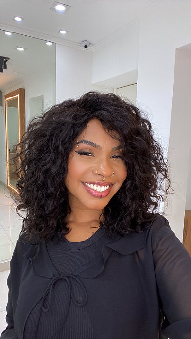 Wig Cabelo Humano Cacheado Buriti Castanho Escuro 2